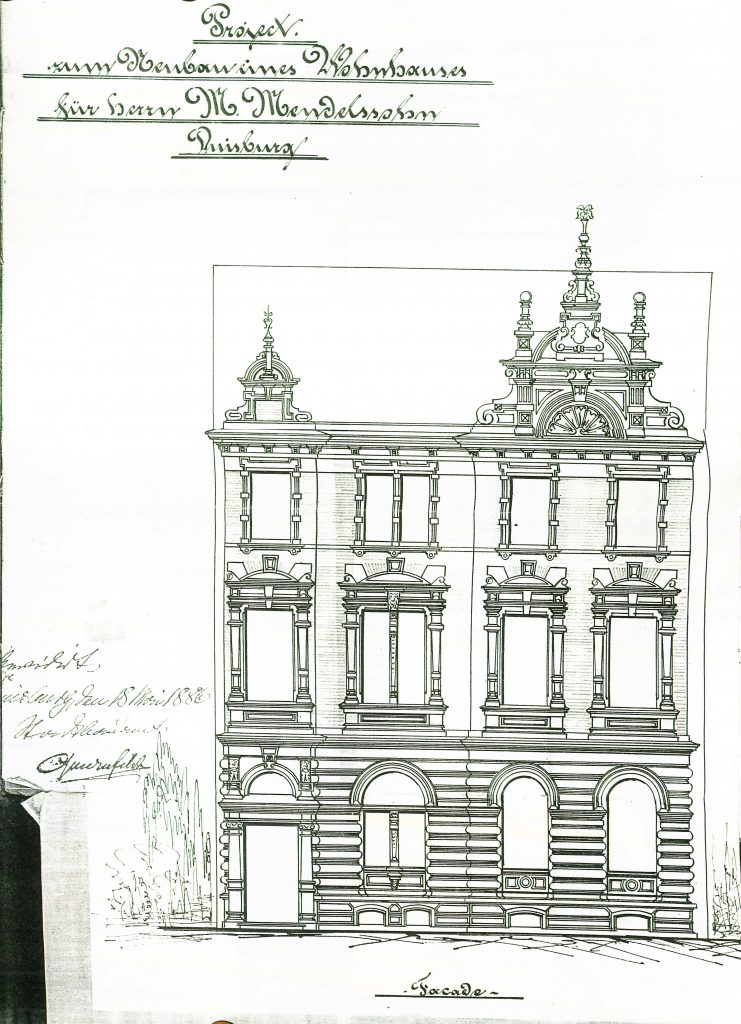 Entwurf Fassadenansicht, Stadtarchiv Duisburg, Hausakte Königstr. 58. Entwurf Fassadenansicht, Stadtarchiv Duisburg, Hausakte Königstr. 58.