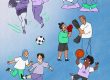 Die Illustration zeigt verschiedene Sportarten, die von diversen Menschen mit unterschiedlicher ethnischer Herkunft und Religion ausgeübt werden. Illustration: Irem Kurt