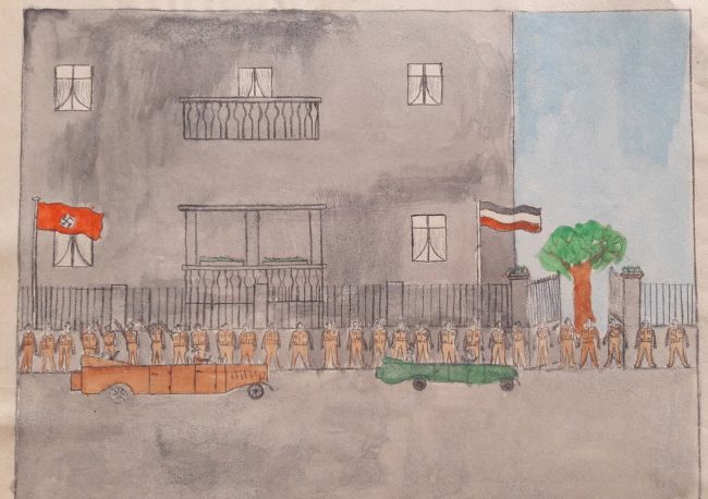 Abb. 3 : Ruhrorter Schüler mussten 1934 den Besuch von Goebbels zeichnen. Der Darstellung kann man viele verschiedene Informationen entnehmen.