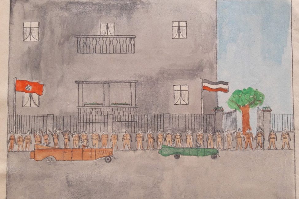 Abb. 3 : Ruhrorter Schüler mussten 1934 den Besuch von Goebbels zeichnen. Der Darstellung kann man viele verschiedene Informationen entnehmen.