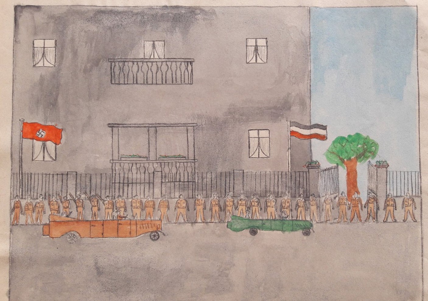 Abb. 3 Abb. 3 : Ruhrorter Schüler mussten 1934 den Besuch von Goebbels zeichnen. Der Darstellung kann man viele verschiedene Informationen entnehmen.